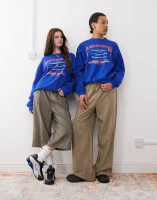 Reclaimed Vintage Unisex Cropped Boxy Sweatshirt With Fish Print In Blue