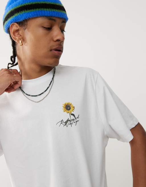 MaQiYa Women's Sunflower Graphic Tee - Vintage Short Sleeve Cotton T-Shirt, Loose Fit (White, Large)