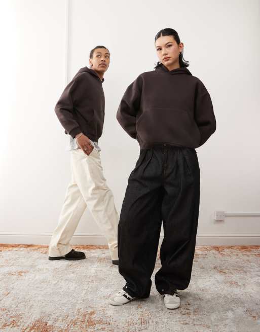 Reclaimed Vintage – Unisex – Cropped Kapuzenpullover in Boxy-Passform in Schokoladenbraun mit Logo , 2 von 4