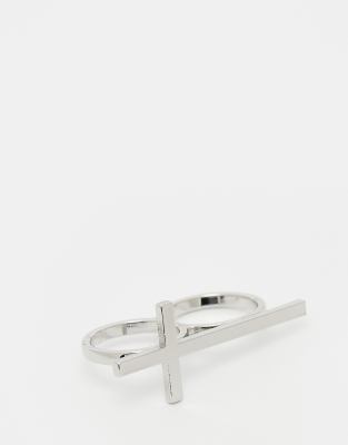 Reclaimed Vintage Unisex Cross Double Ring In Silver