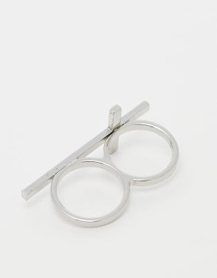 Reclaimed Vintage Unisex Cross Double Ring In Silver