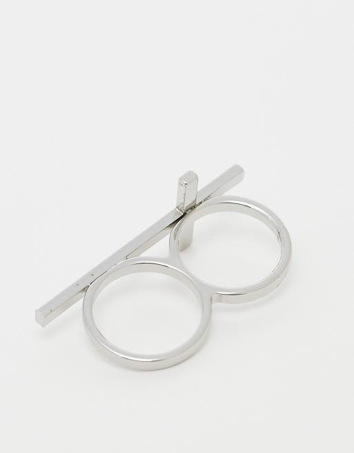 Reclaimed Vintage unisex cross double ring in silver