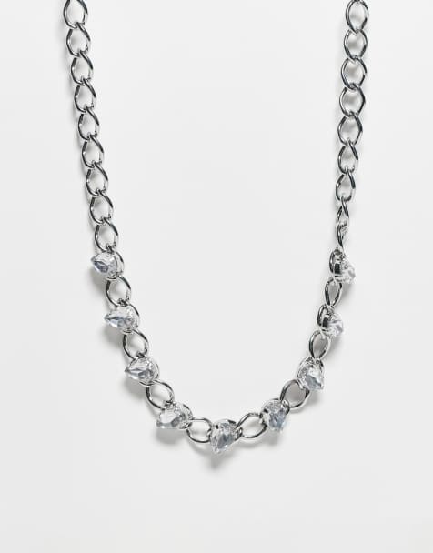 Reclaimed Vintage unisex crystal larger chain party necklace in silver - view 1