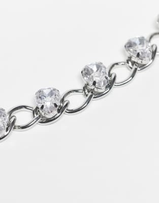 Reclaimed Vintage Unisex Crystal Larger Chain Party Necklace In Silver