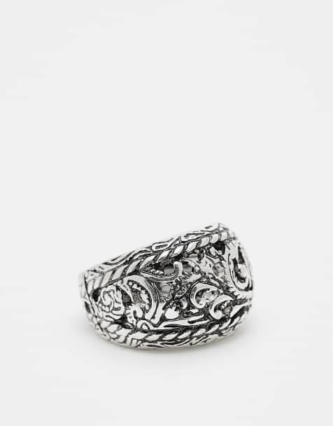 Reclaimed Vintage unisex cutwork ring in silver - view 1