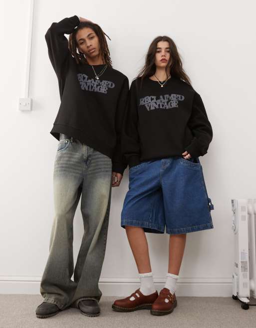 Reclaimed Vintage Unisex – Czarna bluza dresowa oversize z logo, 2 z 4