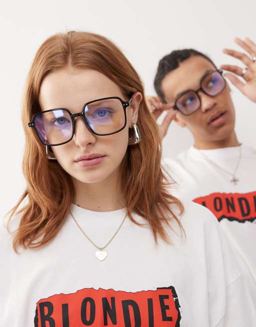 Reclaimed Vintage Unisex – Czarne okulary oversize w stylu lat 70. blokujące niebieskie światło 
