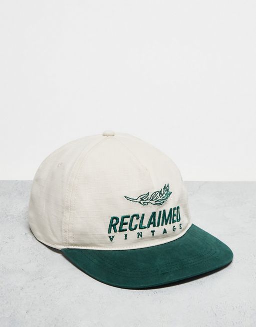 Reclaimed Vintage unisex dad sport cap in ecru and green contrast