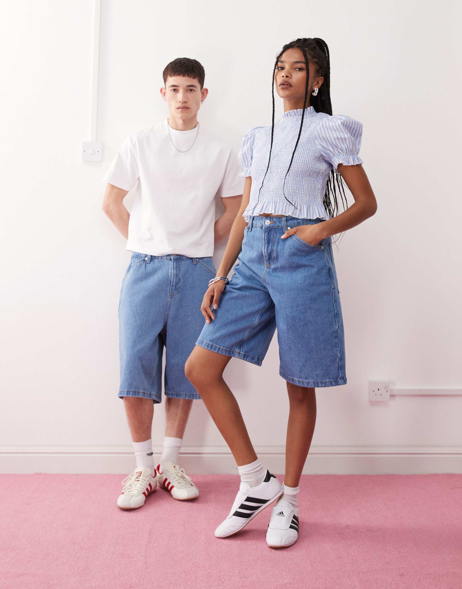 reclaimed vintage unisex denim jorts in bleach wash