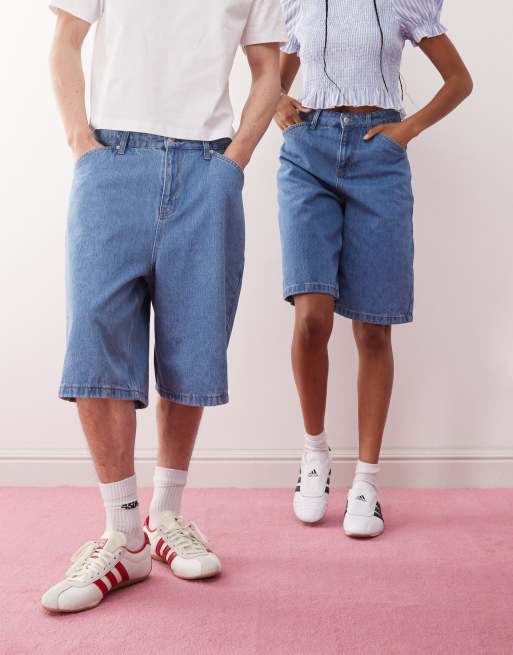 Reclaimed Vintage Unisex denim jorts in bleach wash