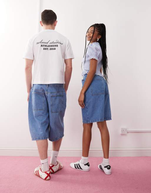 Reclaimed Vintage Unisex denim jorts in bleach wash