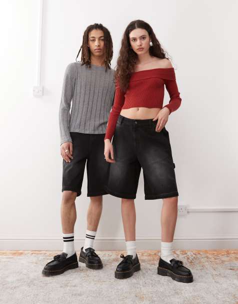 Reclaimed Vintage unisex denim skate short in black wash - view 1