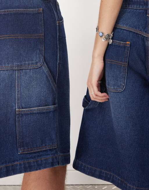 Reclaimed Vintage unisex denim skate shorts in denim blue wash, 4 of 5