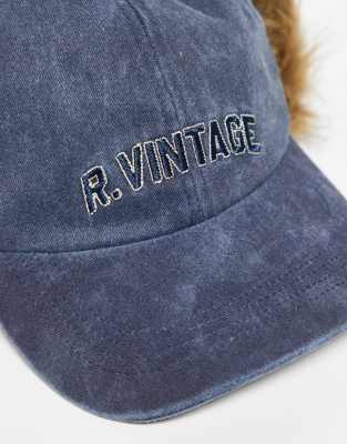 Reclaimed Vintage Unisex Denim Trapper Cap With Brown Faux Fur-blue In Blue