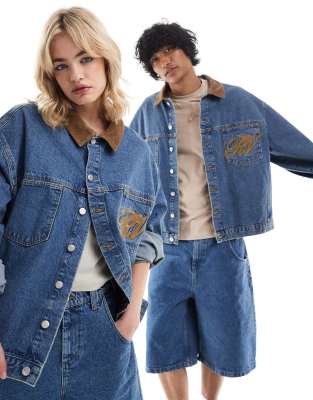 unisex denim western jacket in blue wash - part of a set