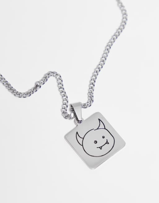 Reclaimed Vintage unisex devil pendant necklace in stainless steel, 3 of 4