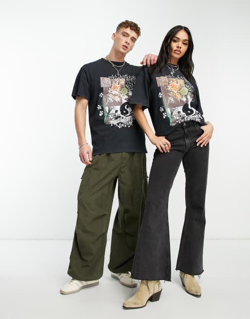Reclaimed Vintage unisex doodle print t-shirt in black