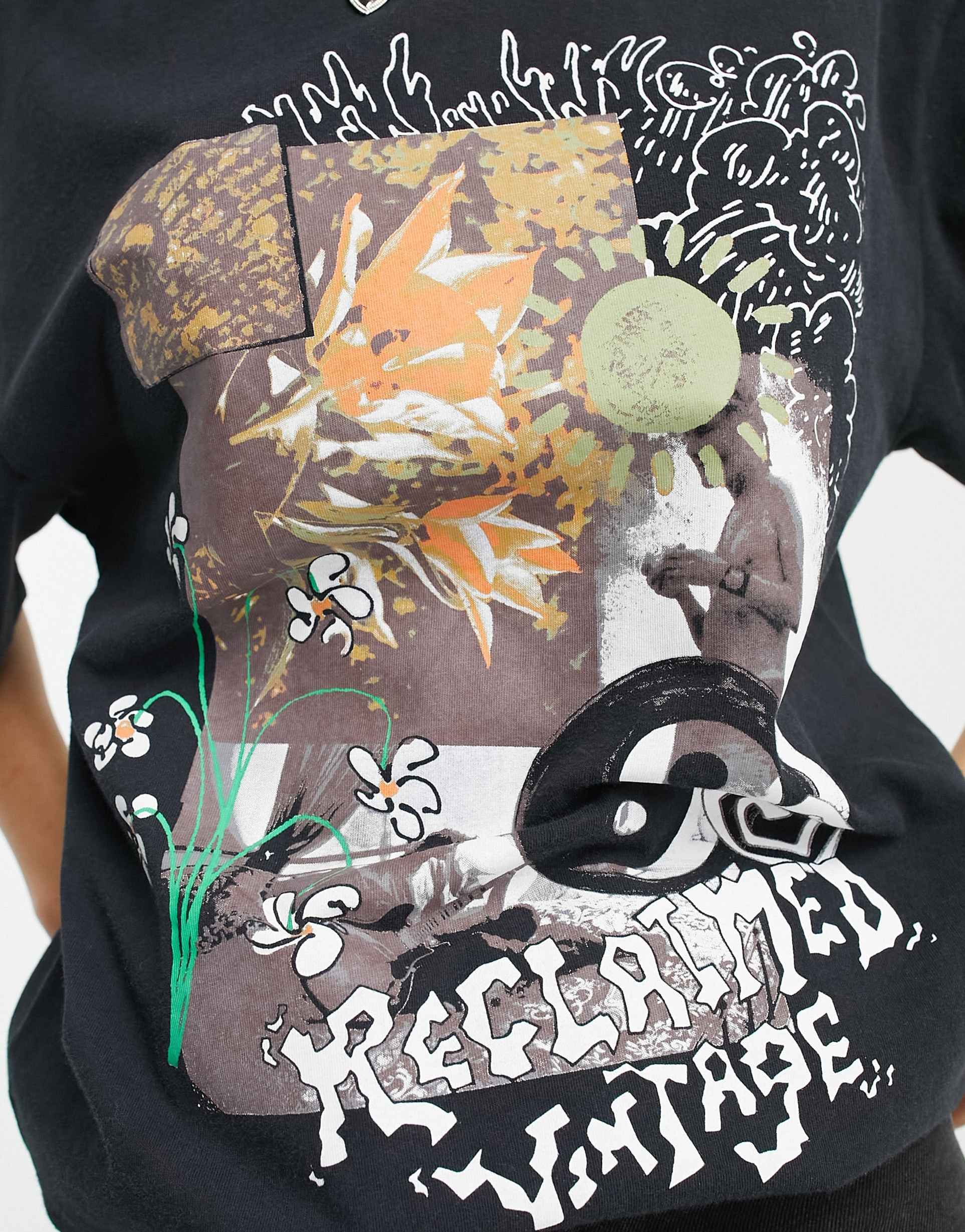 Reclaimed Vintage unisex doodle print t-shirt in black view 4