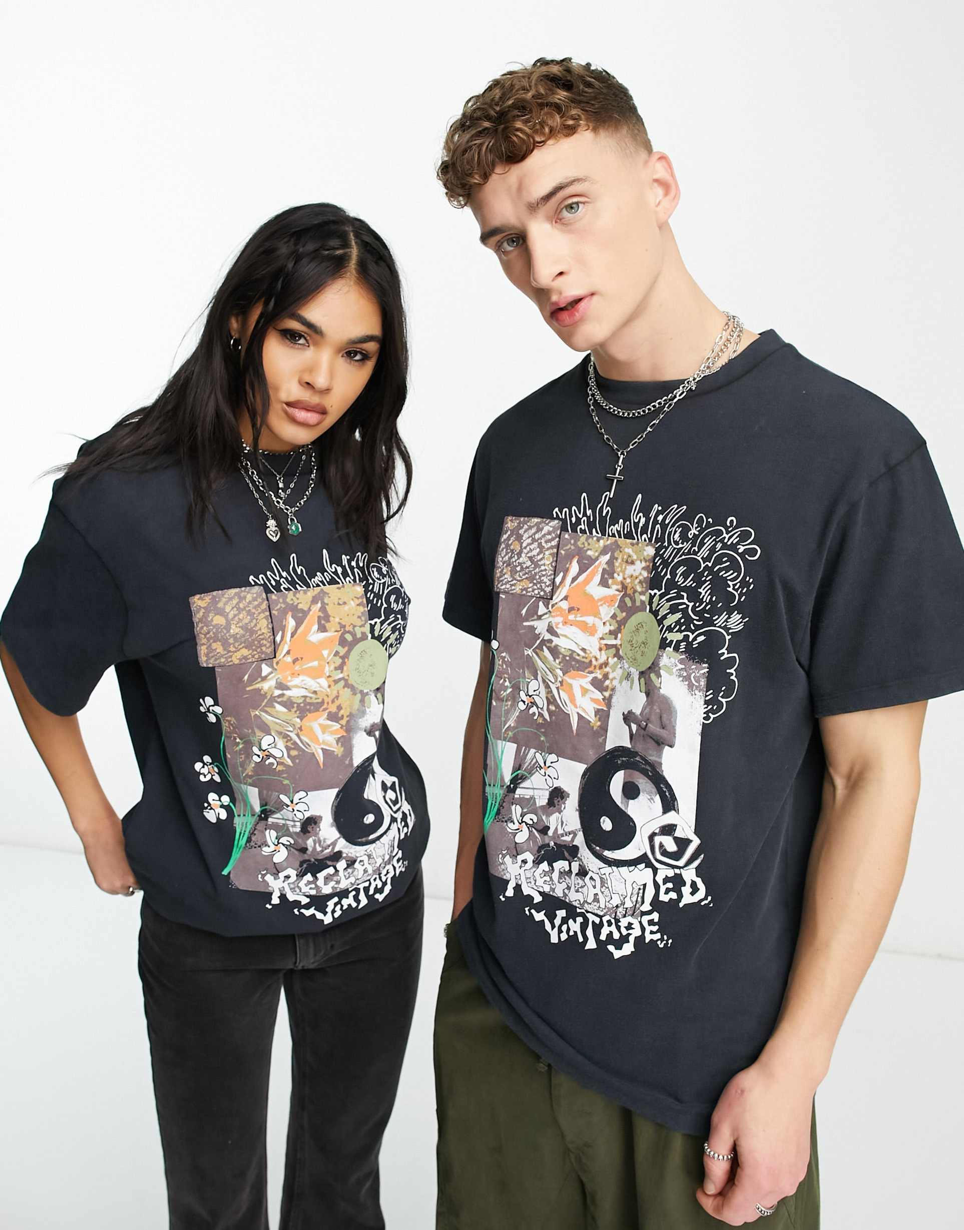 Reclaimed Vintage unisex doodle print t-shirt in black