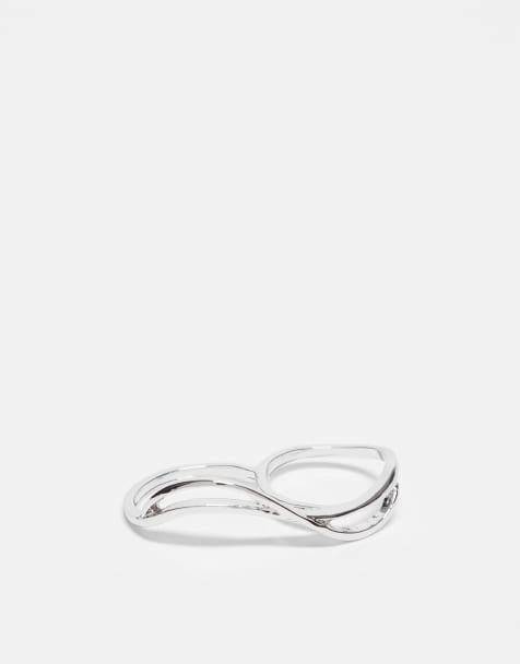 Reclaimed Vintage unisex double wraparound ring in silver - view 1