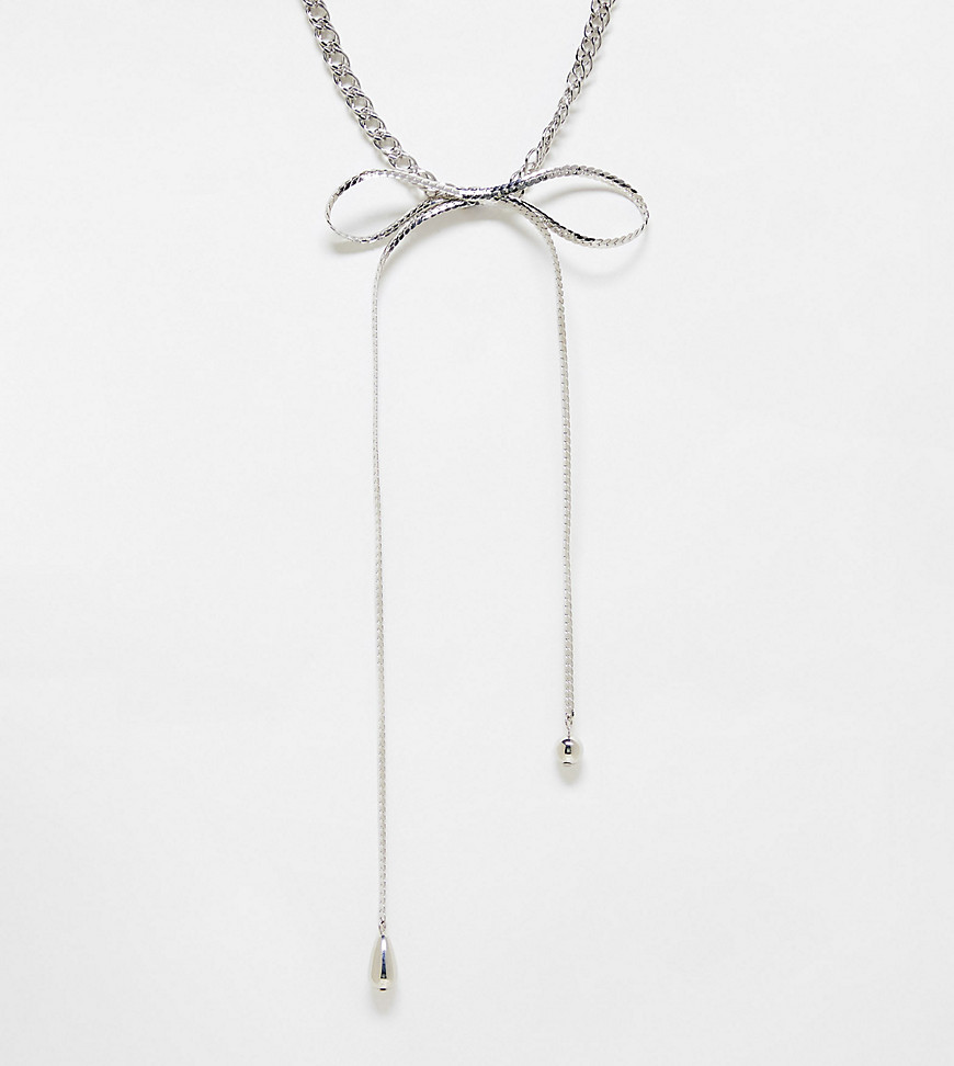 Reclaimed Vintage unisex drippy puller bow necklace in silver