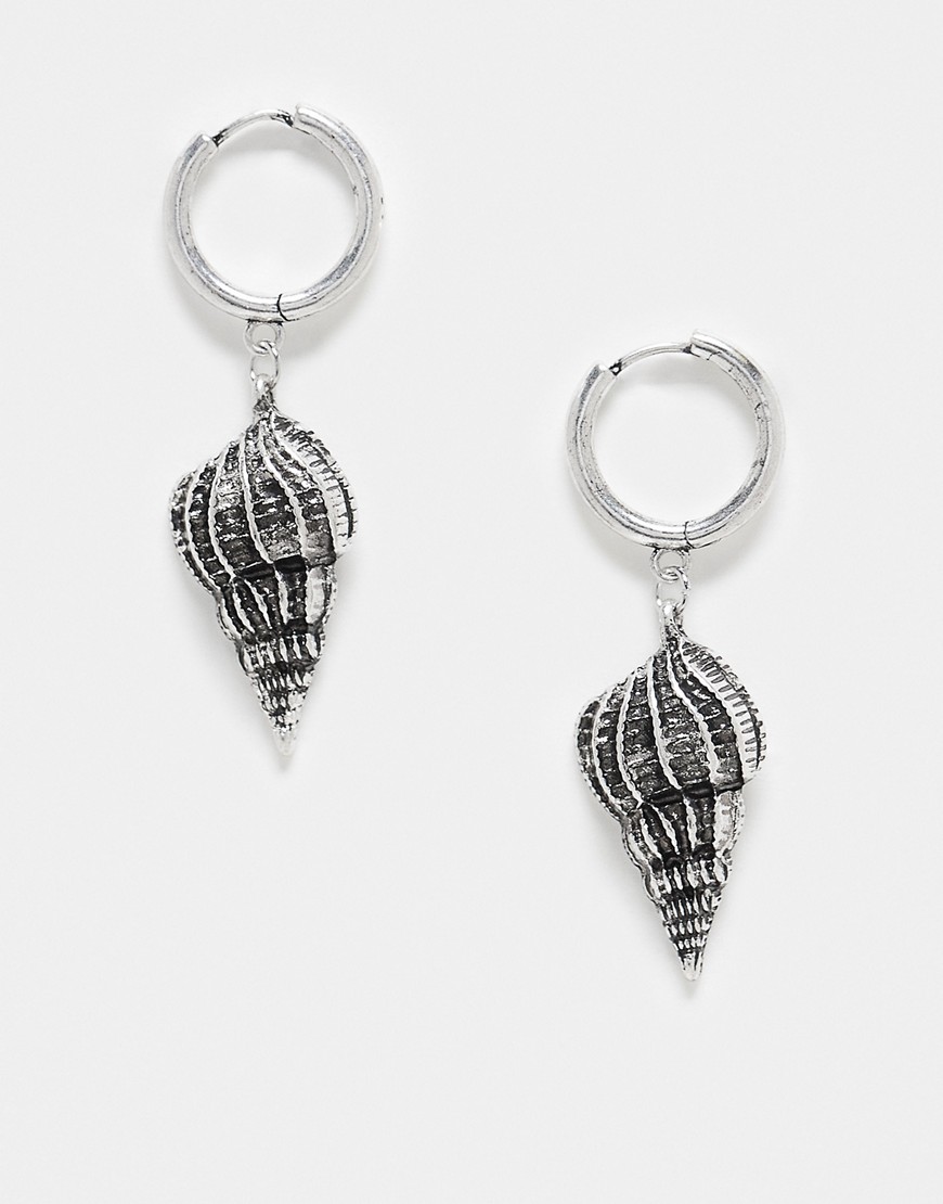 Reclaimed Vintage unisex huggie hoop shell earrings in burnished silver