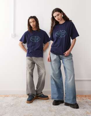 Reclaimed Vintage Unisex Embroidered Oversized T-shirt In Navy