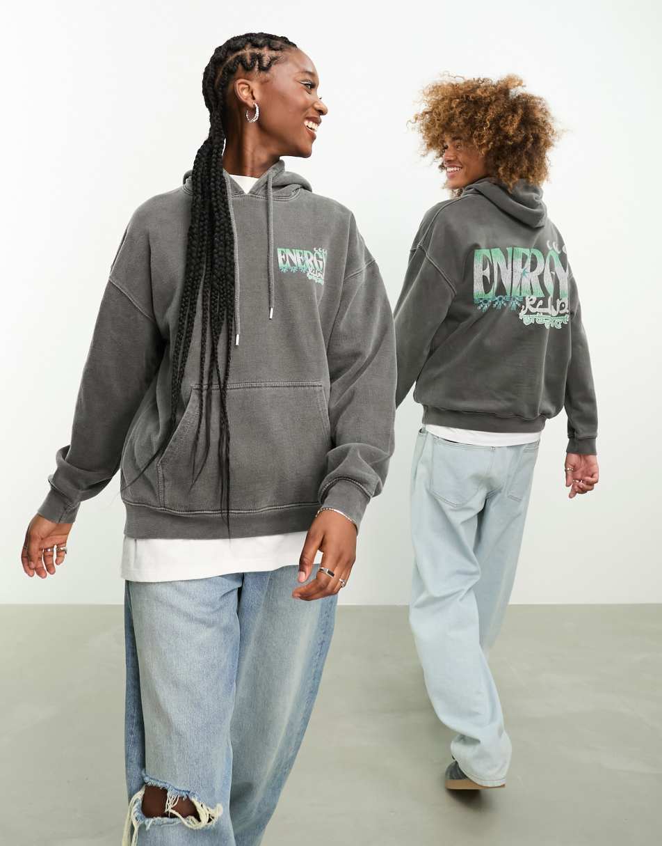Reclaimed Vintage unisex energy skate hoodie in washed charcoal