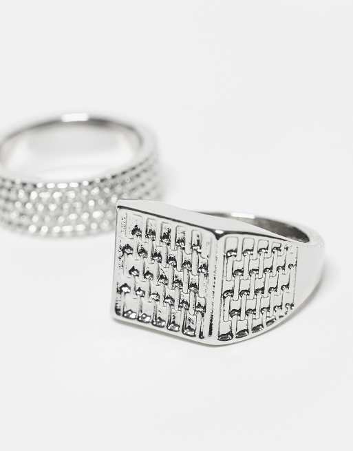 Reclaimed Vintage unisex engraved signet ring pack set in silver, 3 of 3