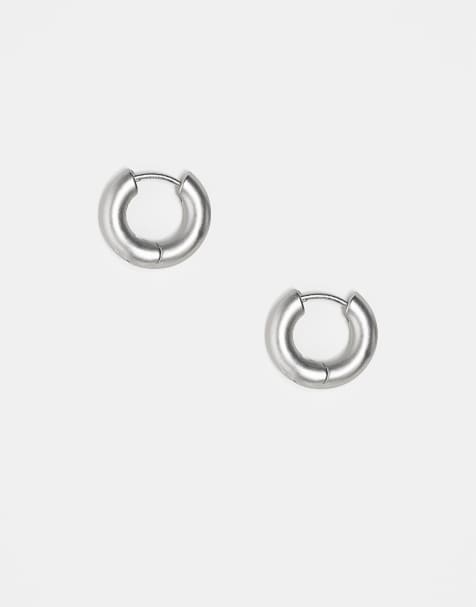 Reclaimed Vintage unisex everyday matte silver hoop earrings - view 1