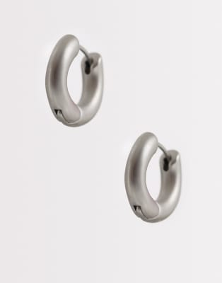 Reclaimed Vintage Unisex Everyday Matte Silver Hoop Earrings In Metallic