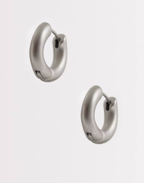 Reclaimed Vintage unisex everyday matte silver hoop earrings - view 1