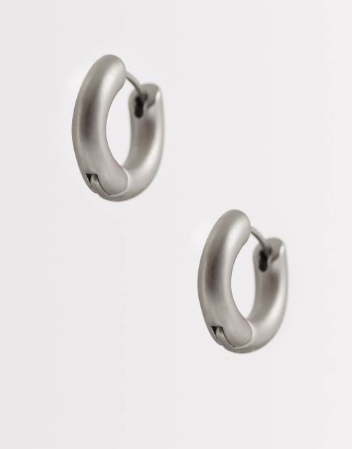 Reclaimed Vintage unisex everyday matte silver hoop earrings