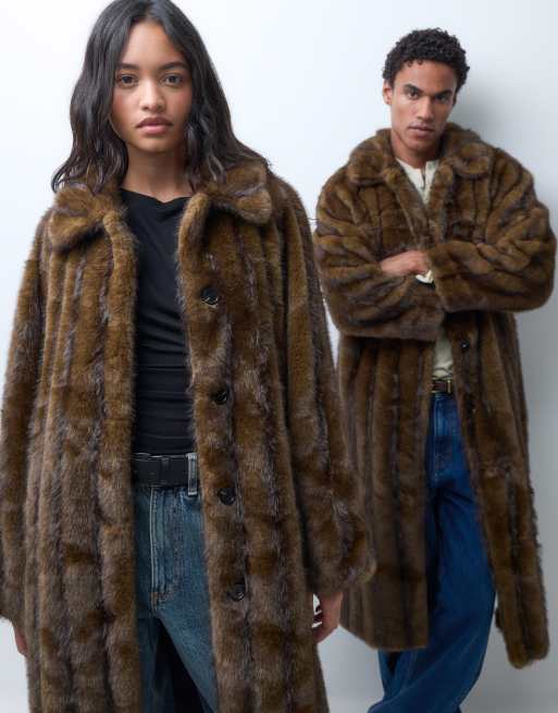 Reclaimed Vintage unisex faux fur maxi coat in brown texture, 5 of 5