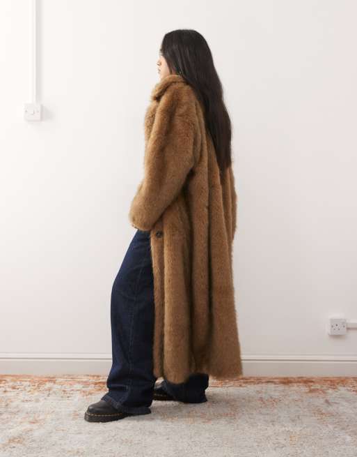 Reclaimed Vintage unisex faux fur maxi coat in brown