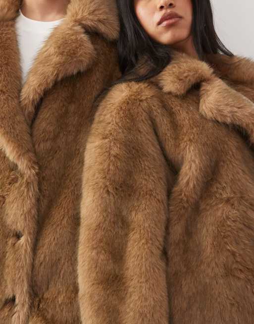 Reclaimed Vintage unisex faux fur maxi coat in brown | ASOS