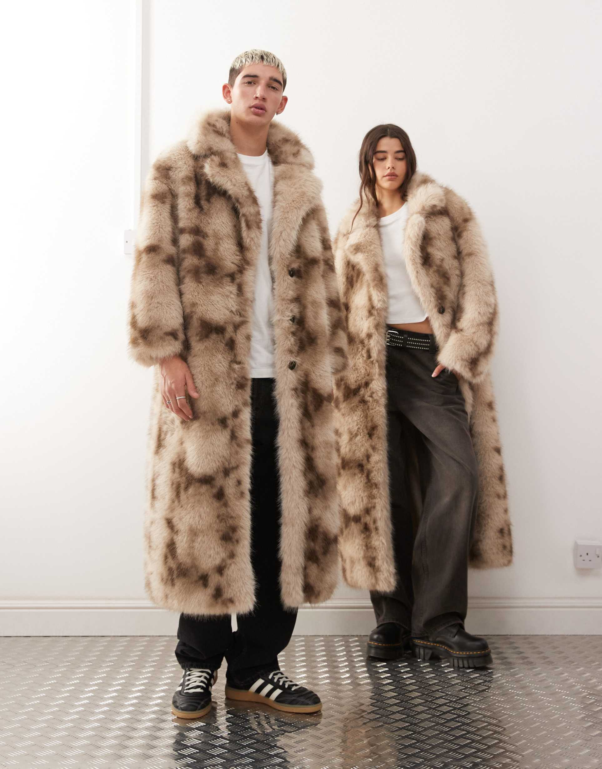 reclaimed vintage unisex faux fur maxi coat in snow leopard