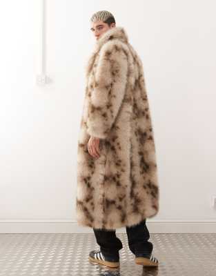 Reclaimed Vintage Unisex Faux Fur Maxi Coat In Brown