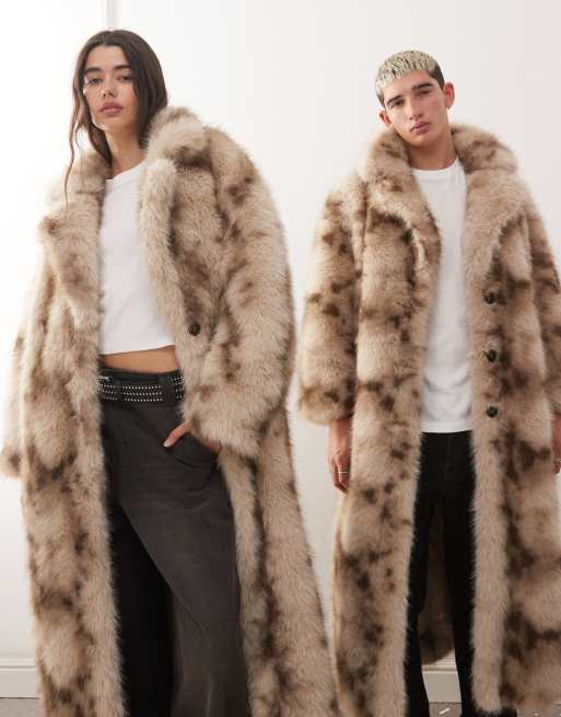 Reclaimed Vintage unisex faux fur maxi coat in snow leopard, 3 of 4