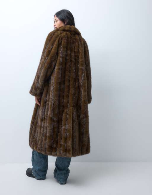 Reclaimed Vintage unisex faux-fur maxi jas met bruine structuur, 4 van 5