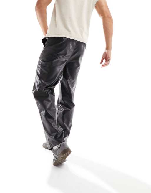 Faux leather straight leg trousers shop