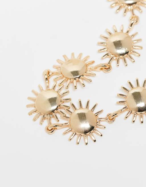 Reclaimed Vintage Unisex festival choker necklace with suns in gold tone