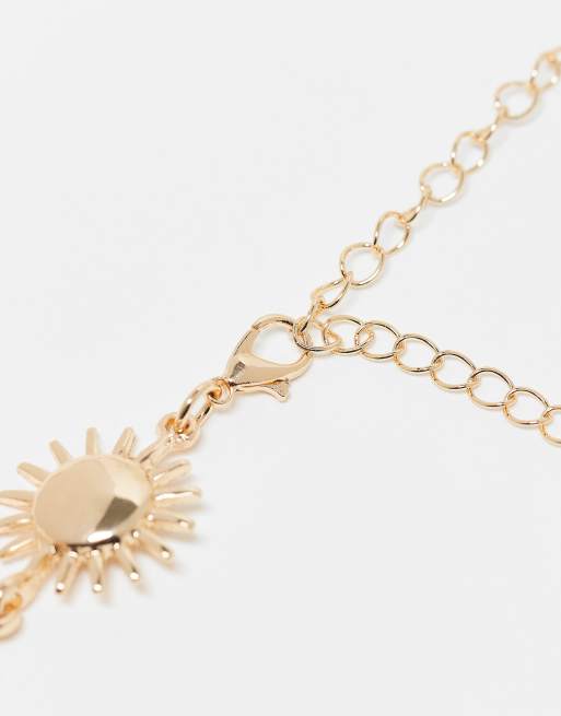 Reclaimed Vintage Unisex festival choker necklace with suns in gold tone