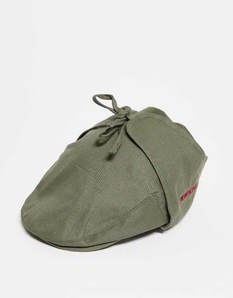 Reclaimed Vintage Unisex flat cap with branding in washed khaki green - view 1