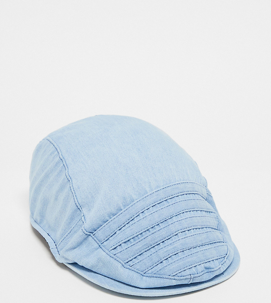 unisex flat cap with seamed detail in denim-Blue