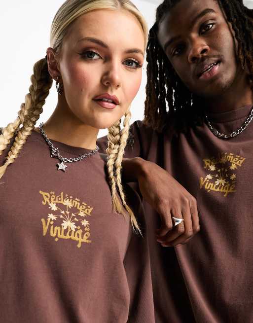 Reclaimed Vintage unisex flora back graphic t-shirt in brown, 3 of 4