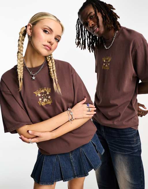 Reclaimed Vintage unisex flora back graphic t-shirt in brown, 4 of 4