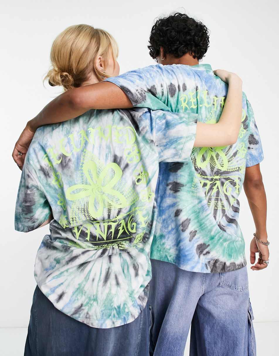Reclaimed Vintage unisex flower graphic tie dye t-shirt in green