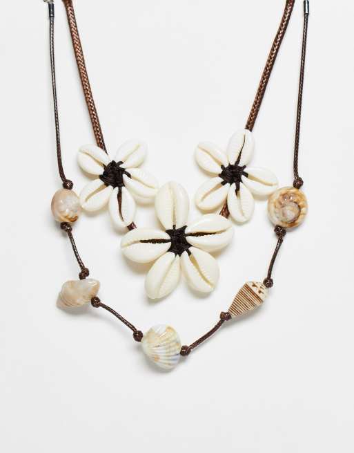 Reclaimed Vintage unisex flower shell choker multirow necklace in black