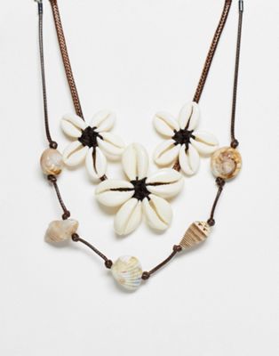 Reclaimed Vintage unisex flower shell choker necklace multirow in black